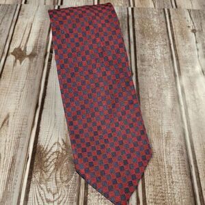 Sartori Silk Neck Tie‎ Made in Italy Red Navy Check Textured